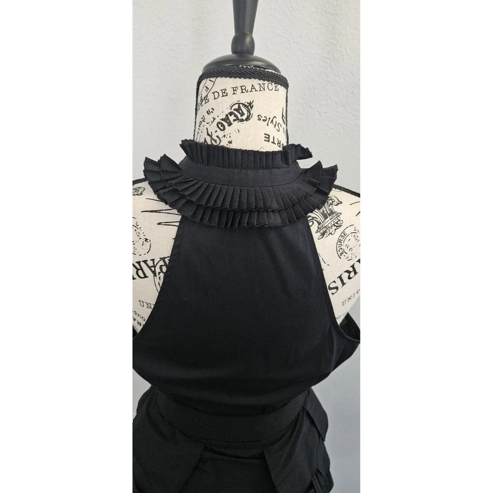 BCBG Maxazria Sz 4 Little Black Dress Avant Garde Ruffle Button Victorian